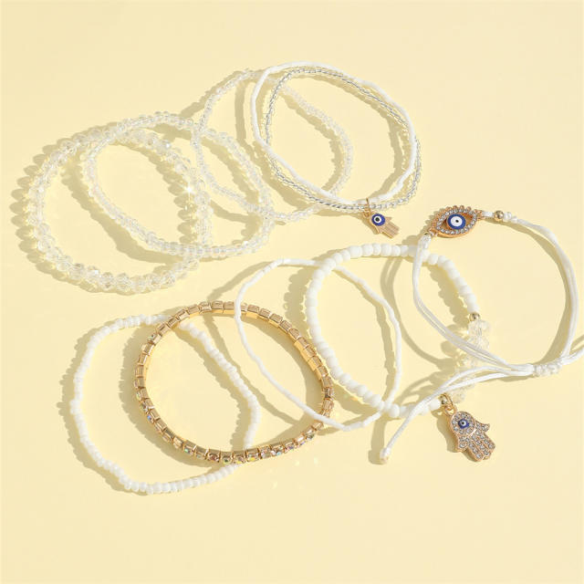Boho acrylic bead evil eye bracelet set