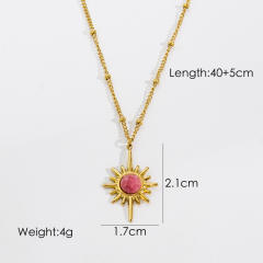 14K enamel moon coin pendant stainless steel necklace