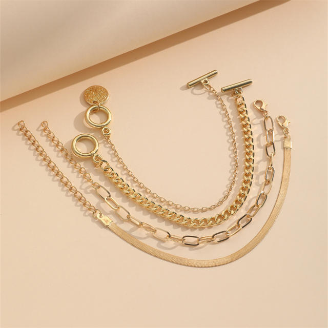 4pcs gold color metal chain toggle coin charm bracelet set