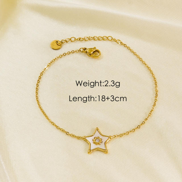 14KG white mother shell series star evil eye heart stainless steel bracelet