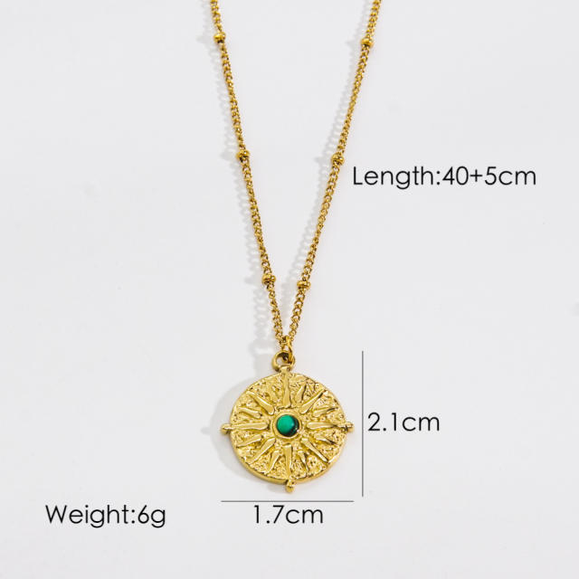 14K enamel moon coin pendant stainless steel necklace