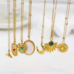 INS easy match dainty moon card coin pendant stainless steel necklace