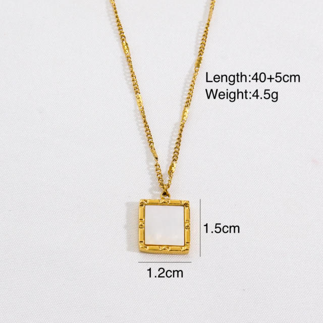 14K enamel moon coin pendant stainless steel necklace