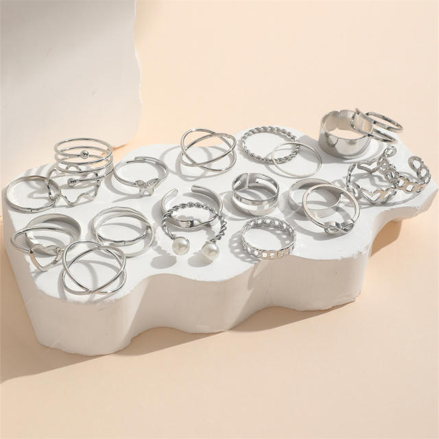 22pcs butterfly metal stackable rings