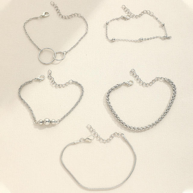 5pcs silver color easy match chain bracelet set