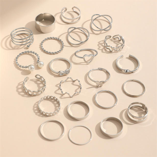 22pcs butterfly metal stackable rings