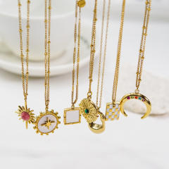 14K enamel moon coin pendant stainless steel necklace