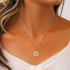 Dainty evil eye stainless steel necklace coin necklace