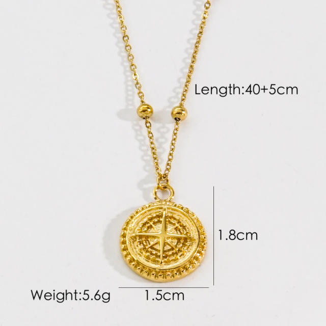 INS easy match dainty moon card coin pendant stainless steel necklace