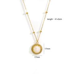 14K natural stone shell pendant coin necklace stainless steel necklace