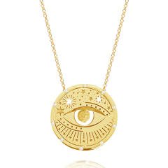 Vintage evil eye sunshine coin necklace stainless steel necklace