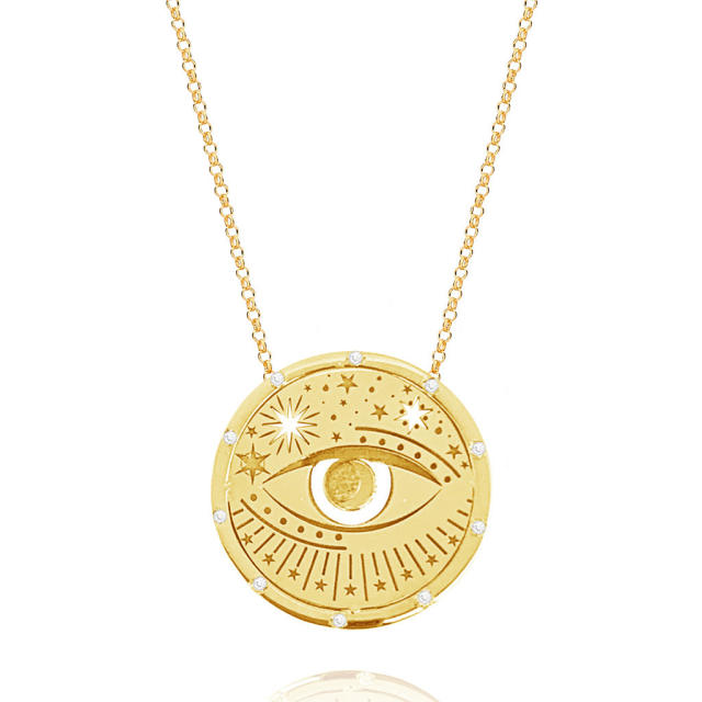 Vintage evil eye sunshine coin necklace stainless steel necklace