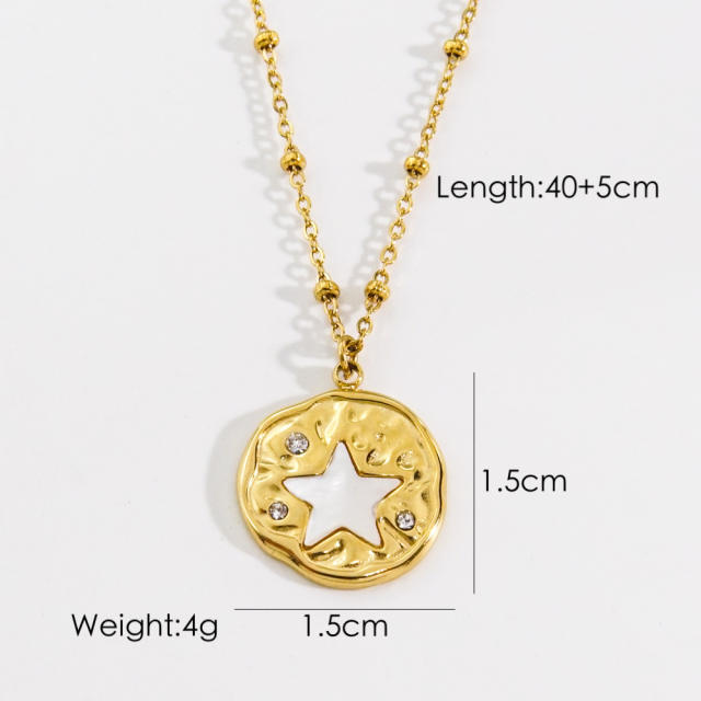 Classic mother shell series coin pendnat stainless steel necklace
