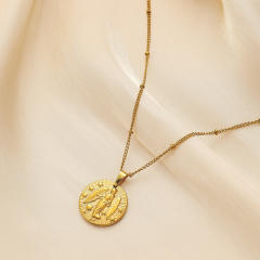 Dainty Easy match zodiac coin pendant stainless steel necklace