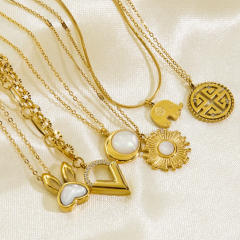 Sweet elephant rabbit pearl pendant stainless steel necklace