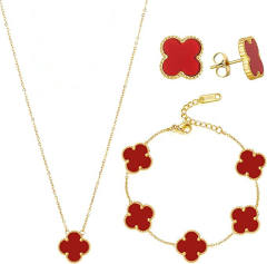 Classic hot sale colorful clover stainless steel necklace set