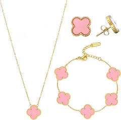 Classic hot sale colorful clover stainless steel necklace set