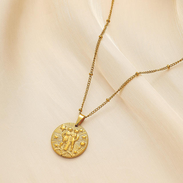 Dainty Easy match zodiac coin pendant stainless steel necklace