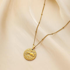 Dainty Easy match zodiac coin pendant stainless steel necklace