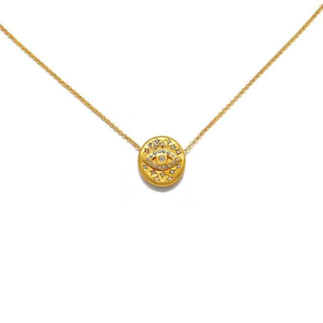 Vintage gold plated evil eye heart coin necklace stainless steel necklace