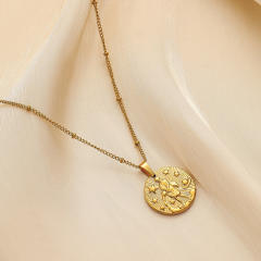 Dainty Easy match zodiac coin pendant stainless steel necklace
