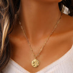 Dainty sun moon round pendant coin necklace stainless steel necklace