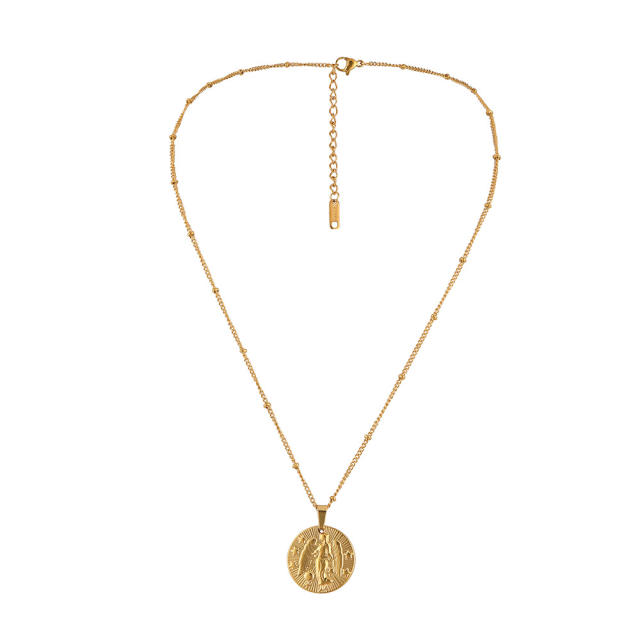 Dainty Easy match zodiac coin pendant stainless steel necklace