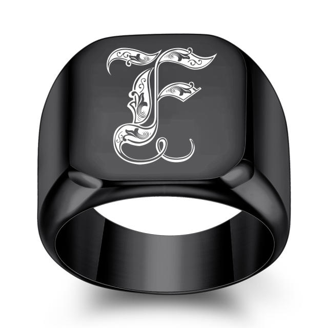 18mm black color stainless steel initial letter finger rings for men