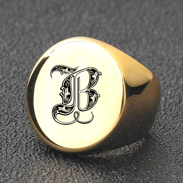 22mm initial letter signet rings stainless steel rings for men