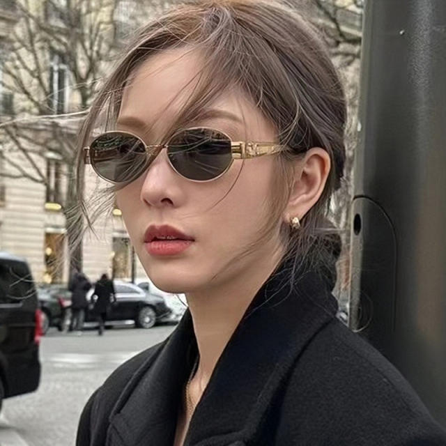 Vintage oval shape metal frame sunglasses