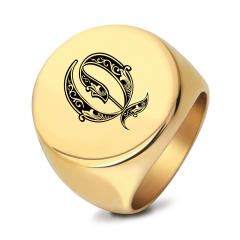 22mm initial letter signet rings stainless steel rings for men