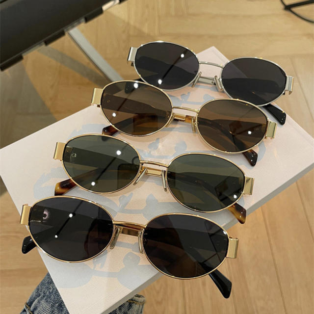 Vintage oval shape metal frame sunglasses