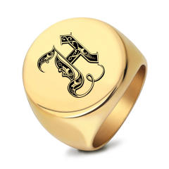 22mm initial letter signet rings stainless steel rings for men
