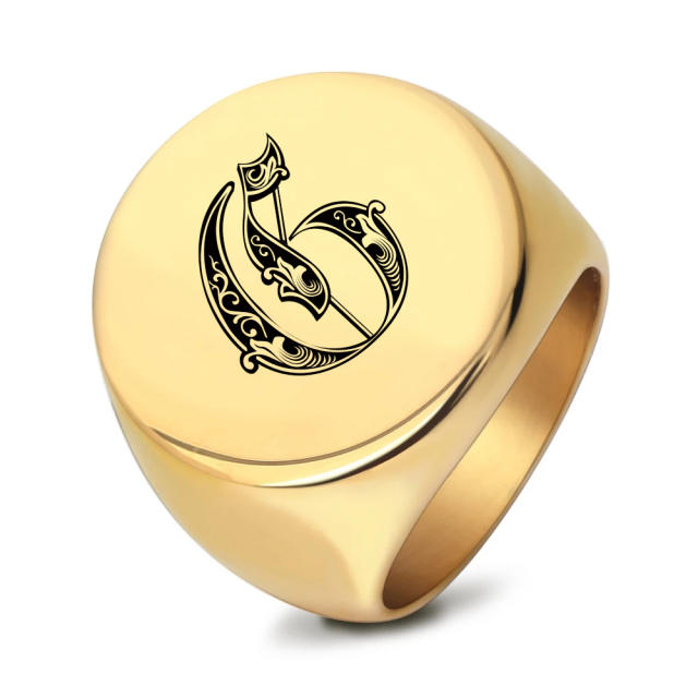 22mm initial letter signet rings stainless steel rings for men
