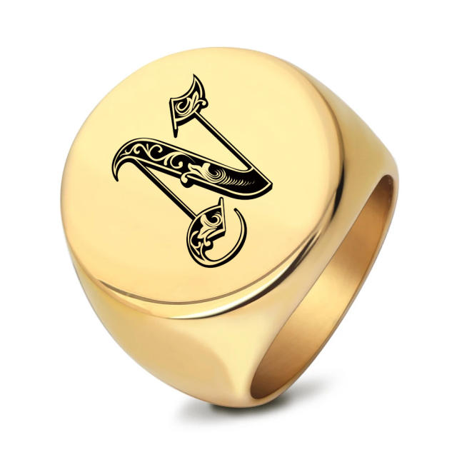 22mm initial letter signet rings stainless steel rings for men