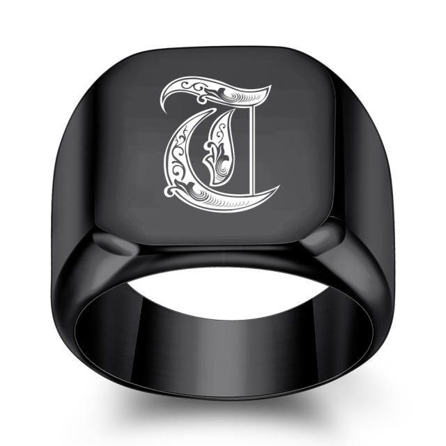 18mm black color stainless steel initial letter finger rings for men