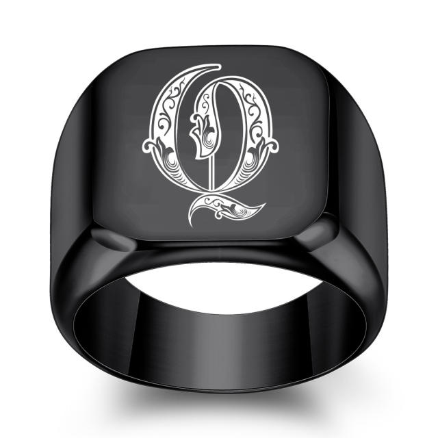 18mm black color stainless steel initial letter finger rings for men
