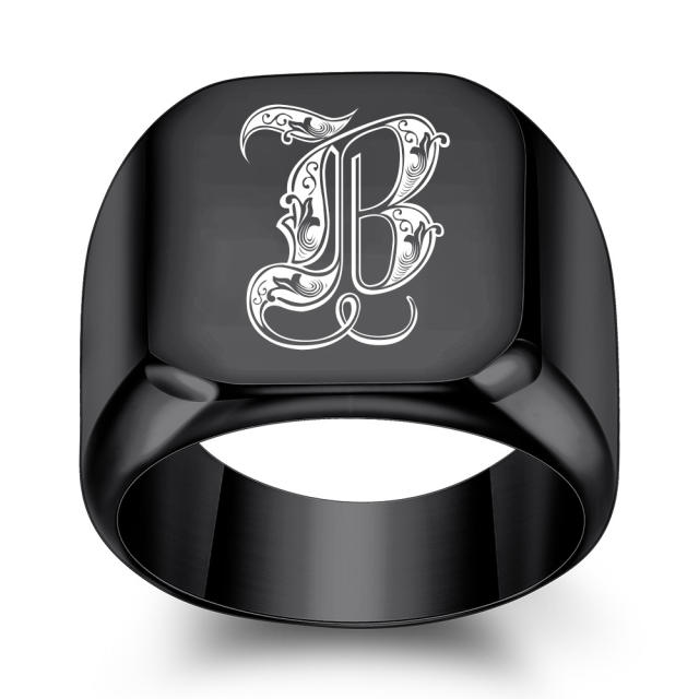 18mm black color stainless steel initial letter finger rings for men