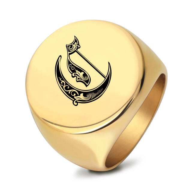 22mm initial letter signet rings stainless steel rings for men