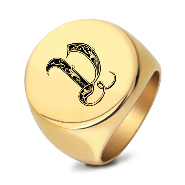 22mm initial letter signet rings stainless steel rings for men
