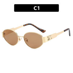 Vintage oval shape metal frame sunglasses