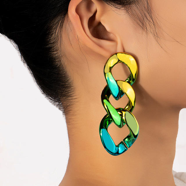 Chunky green color acrylic chain earrings