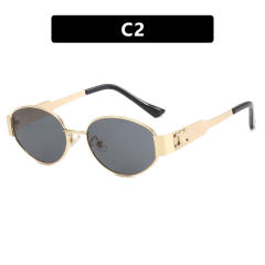 Vintage oval shape metal frame sunglasses
