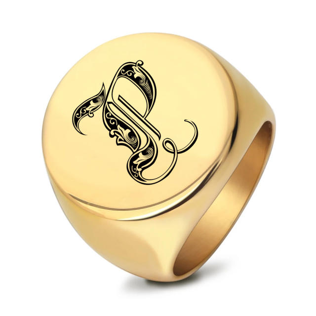 22mm initial letter signet rings stainless steel rings for men