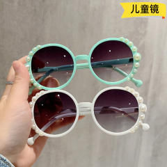 Vintage round shape pearl bead sunglasses for kids