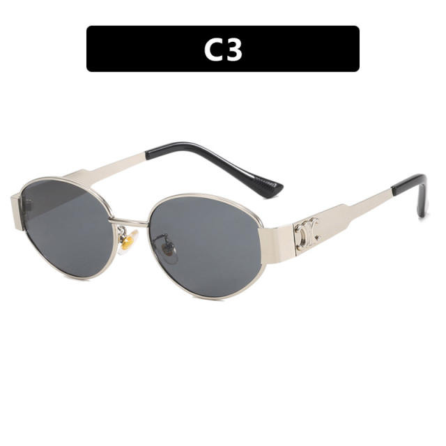 Vintage oval shape metal frame sunglasses