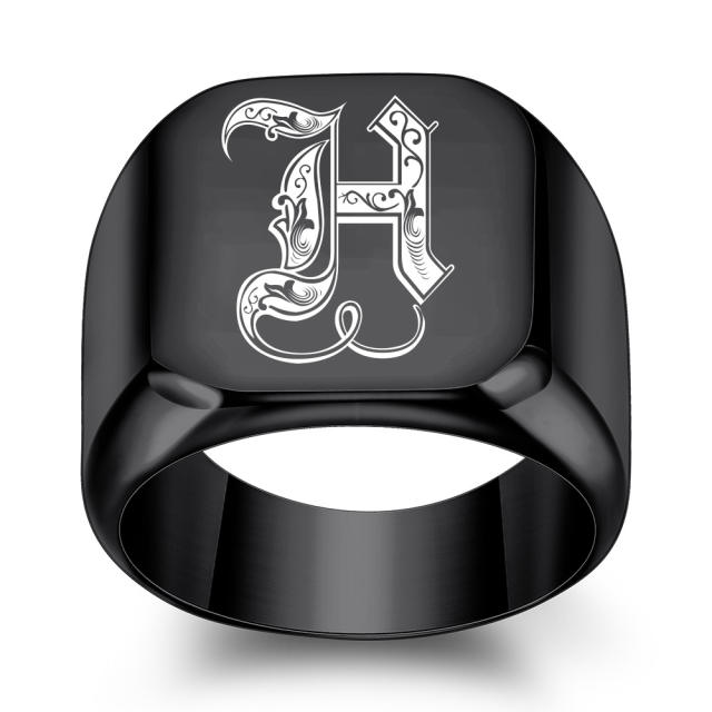 18mm black color stainless steel initial letter finger rings for men