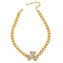 Chunky diamond clover alloy chain choker necklace