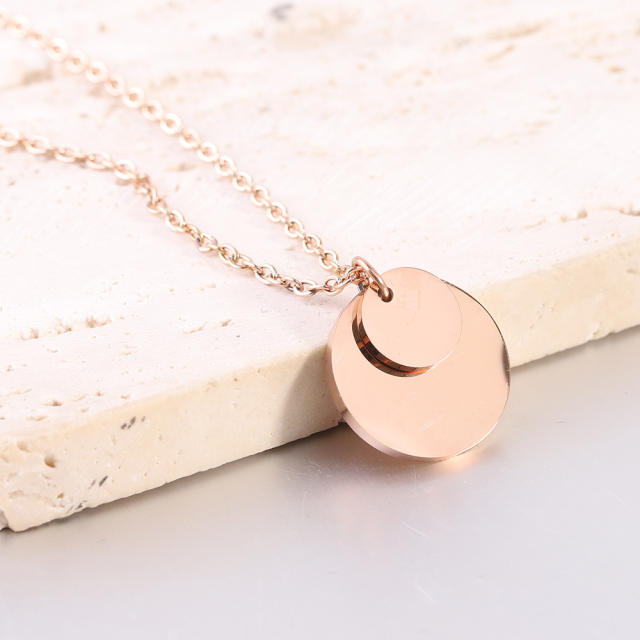 Concise easy match coin pendant dainty stainless steel necklace