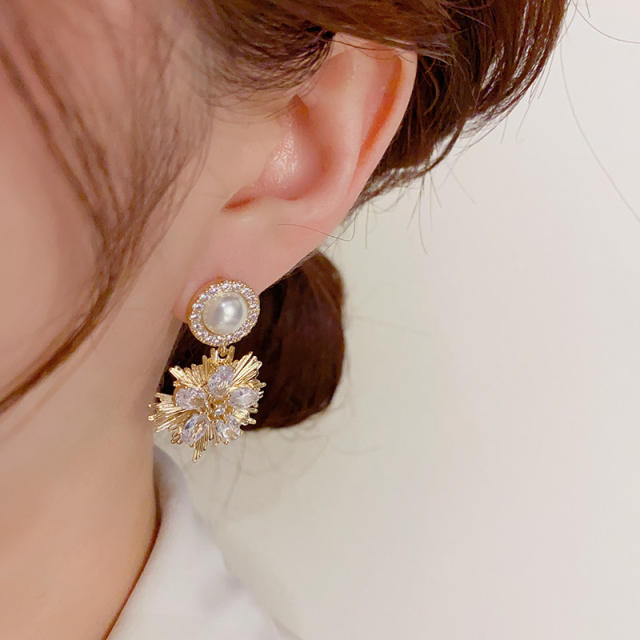 Luxury diamond snowflake gold plated copper earrings